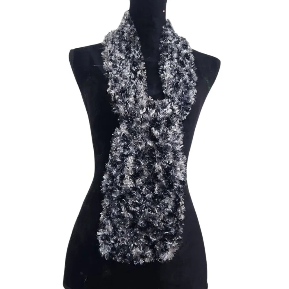 Black Gray Soft Fuzzy Scarf